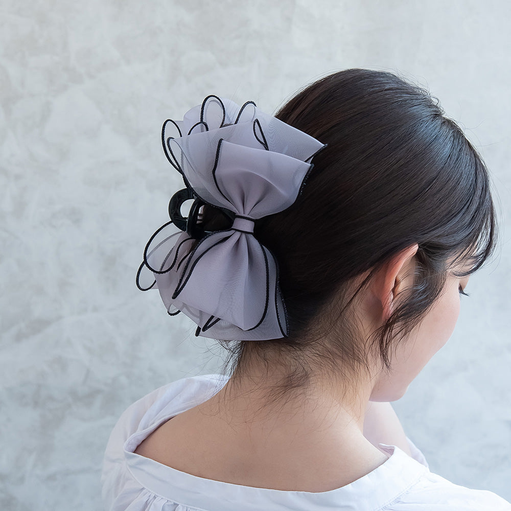 ヘアクリップ リボン オーガンジー バイカラー バンスクリップ