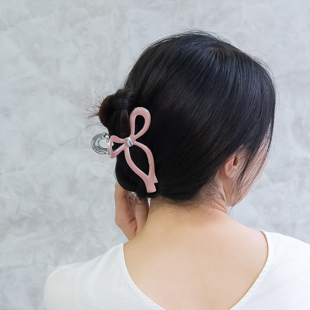 ヘアクリップ リボン マーブル カラー バンスクリップ