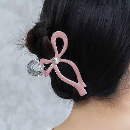 ヘアクリップ リボン マーブル カラー バンスクリップ