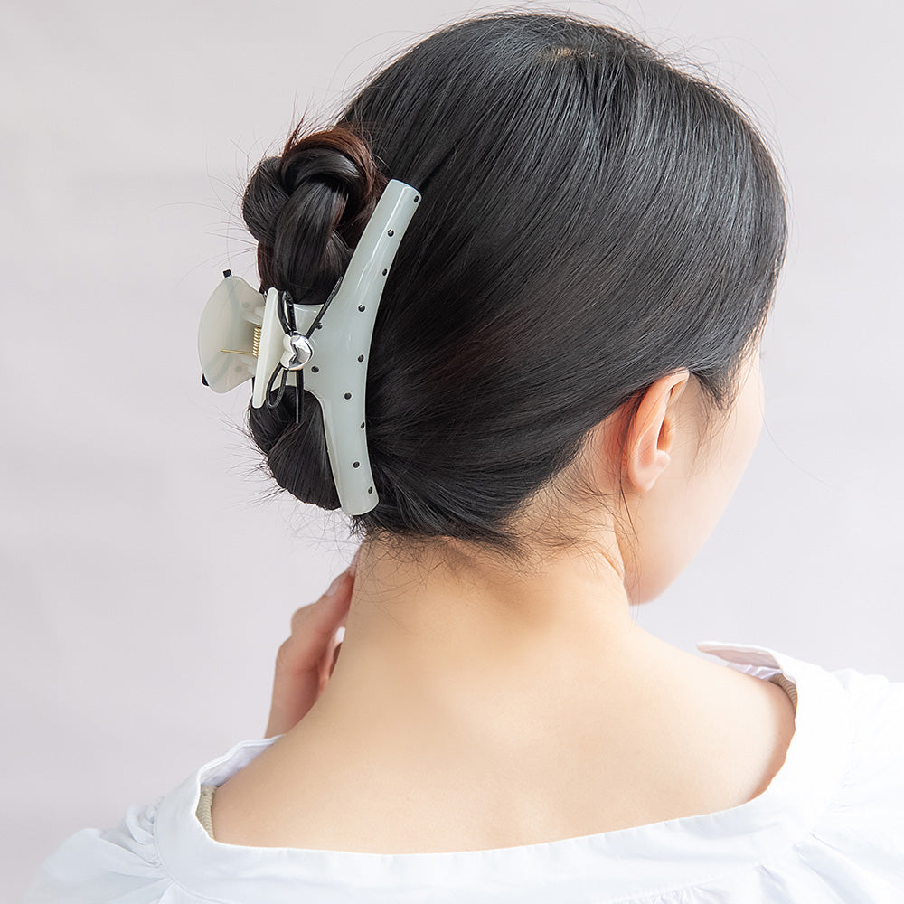 ヘアクリップ yura ドット 柄 リボン メタル ハート モノトーン バイカラー バンスクリップ