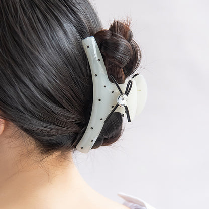 ヘアクリップ yura ドット 柄 リボン メタル ハート モノトーン バイカラー バンスクリップ