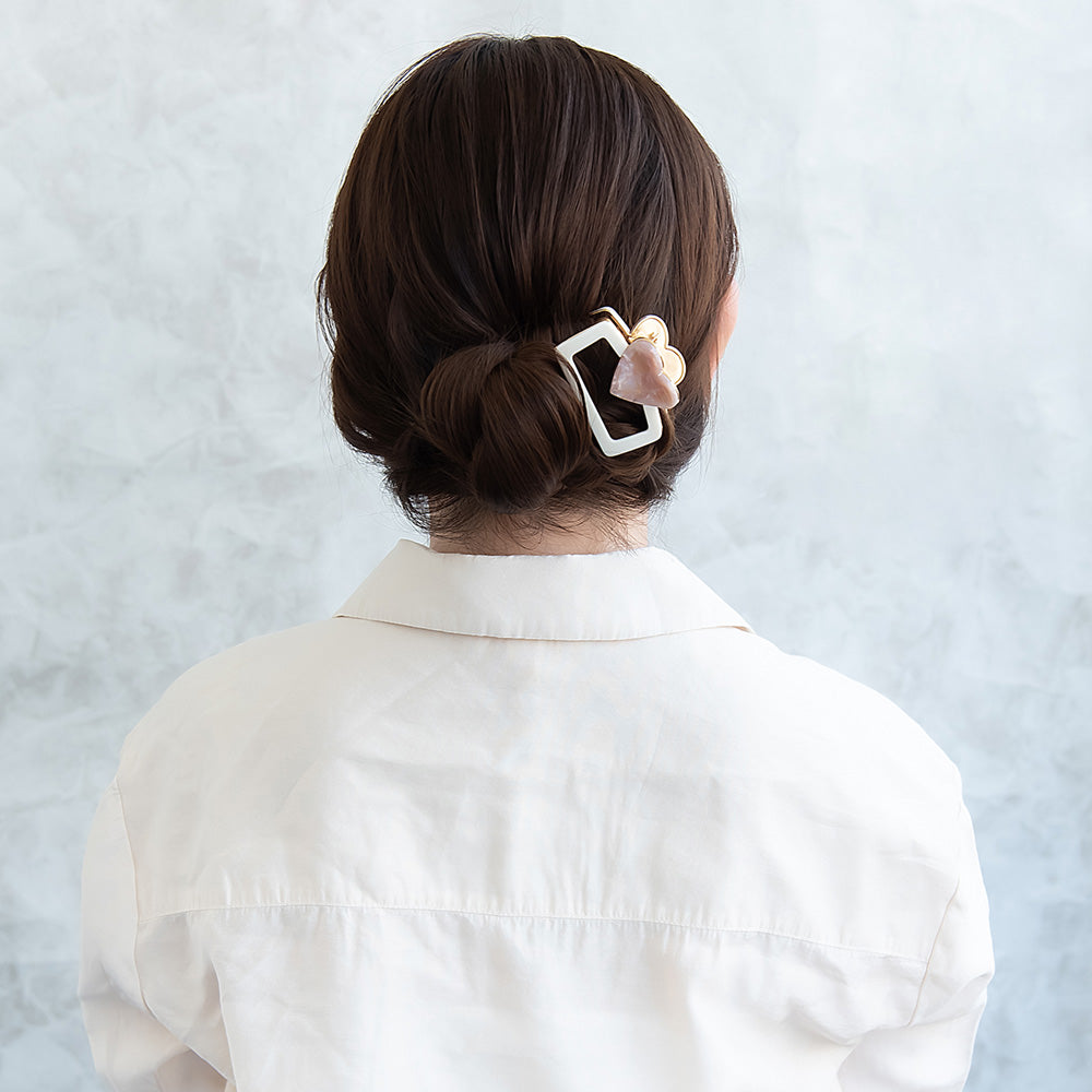 ヘアクリップ メタル ハート マーブル カラー レクタングル バンスクリップ