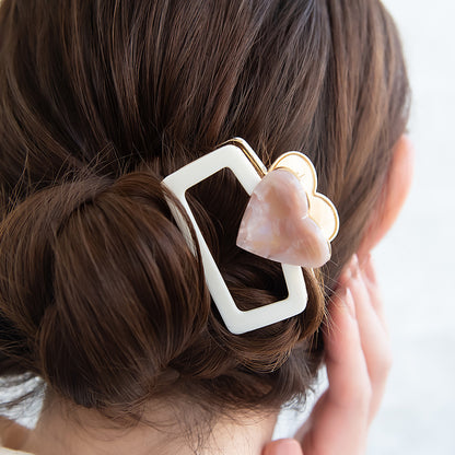 ヘアクリップ メタル ハート マーブル カラー レクタングル バンスクリップ