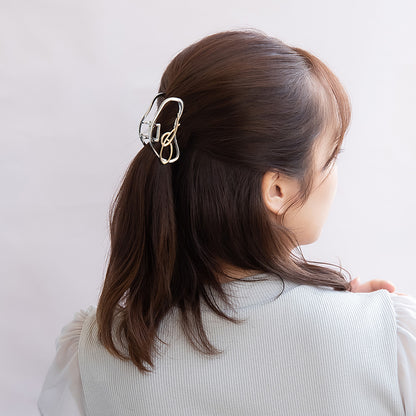 ヘアクリップ メタル フレーム 変形 オーバル ループ ライン コンビカラー バンスクリップ