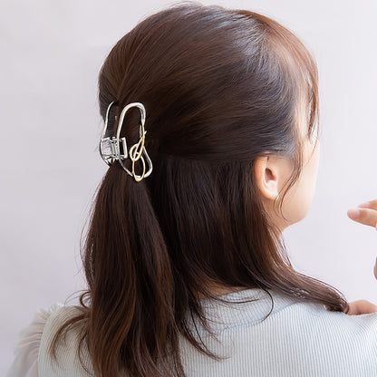 ヘアクリップ メタル フレーム 変形 オーバル ループ ライン コンビカラー バンスクリップ