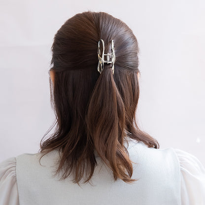 ヘアクリップ メタル フレーム 変形 オーバル ループ ライン コンビカラー バンスクリップ