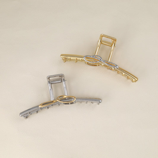 ヘアクリップ メタル フレーム スクエア カーブ ライン ループ コンビカラー バンスクリップ