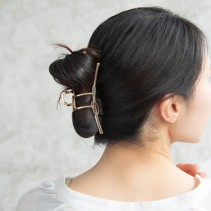 ヘアクリップ メタル フレーム スクエア カーブ ライン ループ コンビカラー バンスクリップ