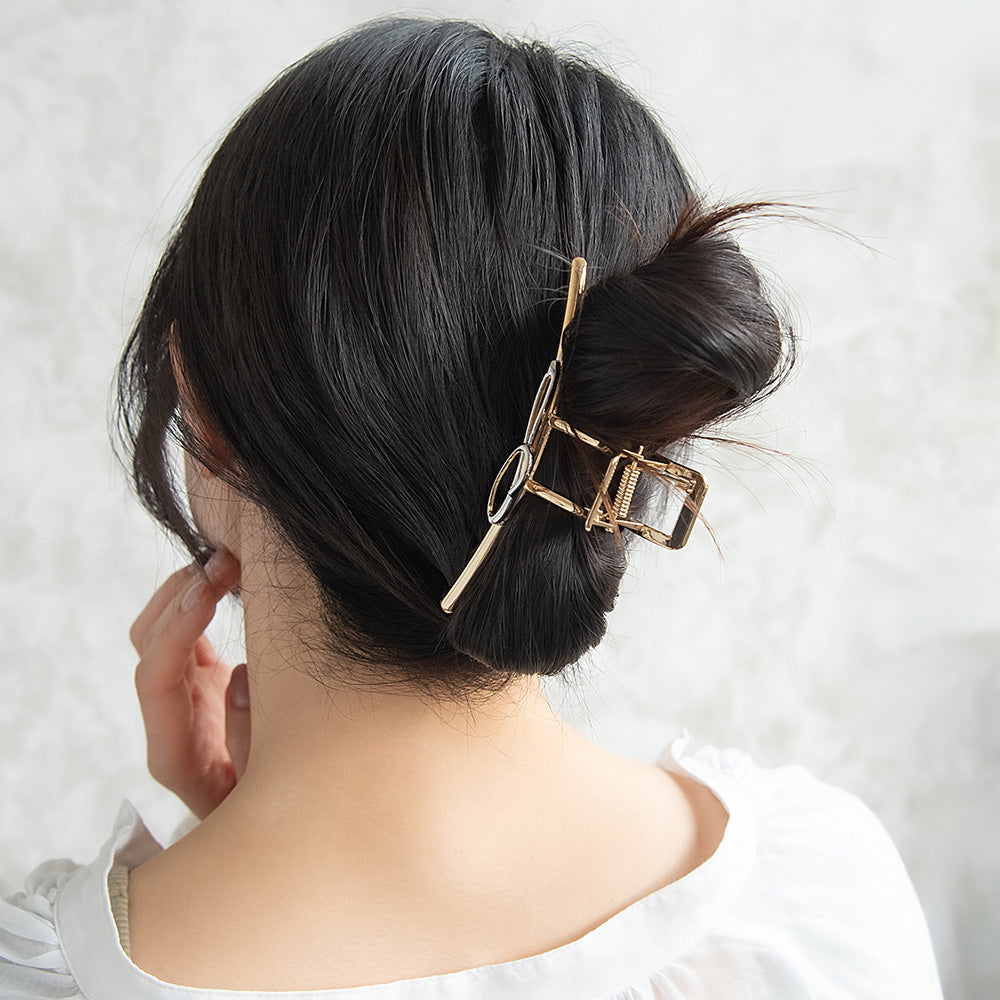 ヘアクリップ メタル フレーム スクエア カーブ ライン ループ コンビカラー バンスクリップ