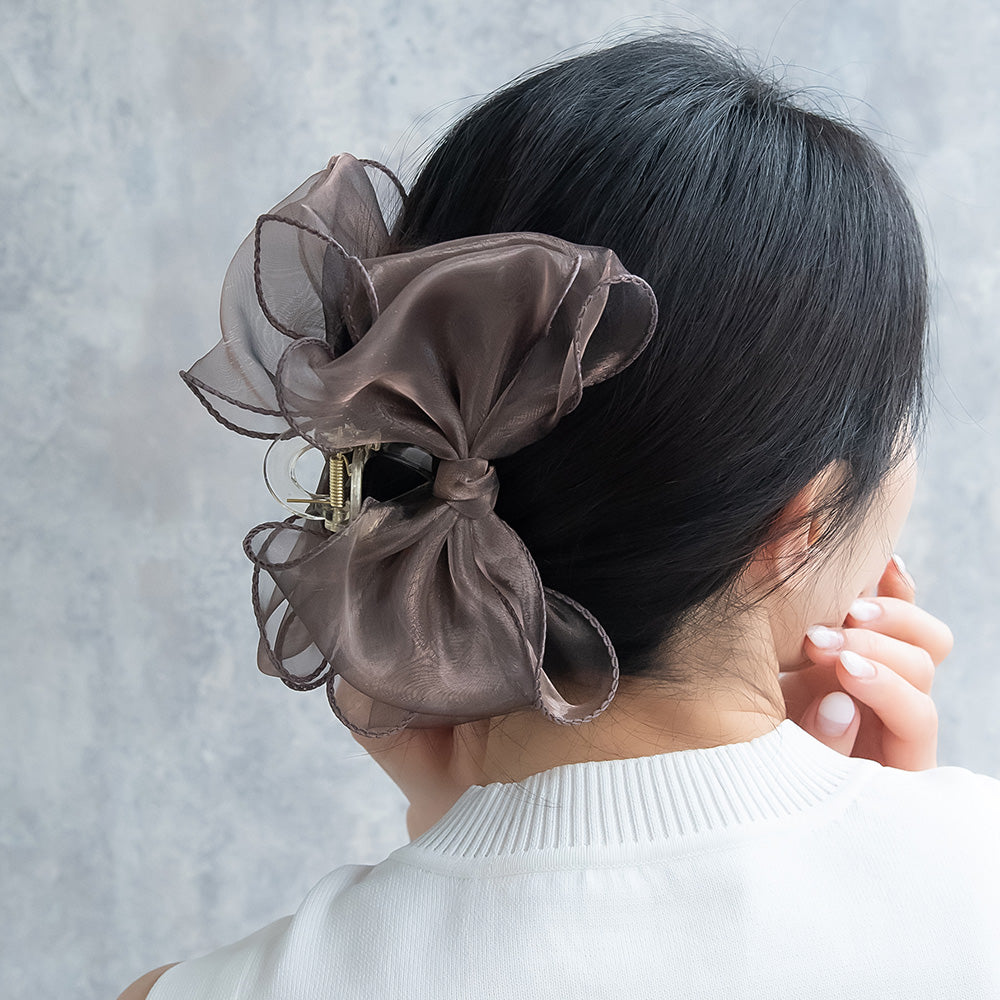 ヘアクリップ シアー ビッグ リボン クリア ロール バンスクリップ