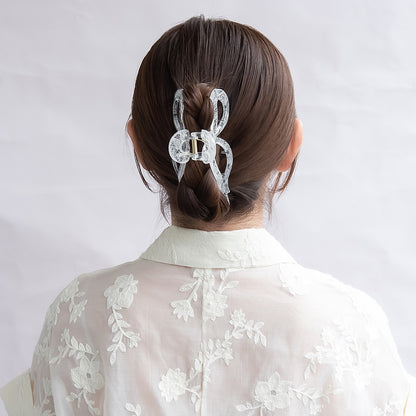 ヘアクリップ クリア カラー レース リボン バンスクリップ