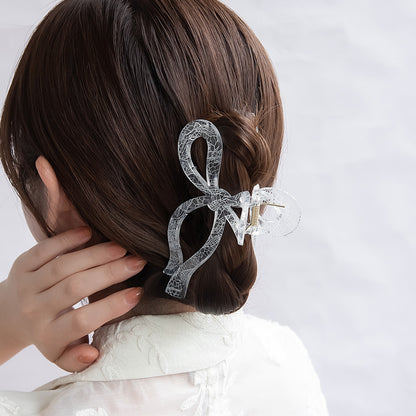 ヘアクリップ クリア カラー レース リボン バンスクリップ