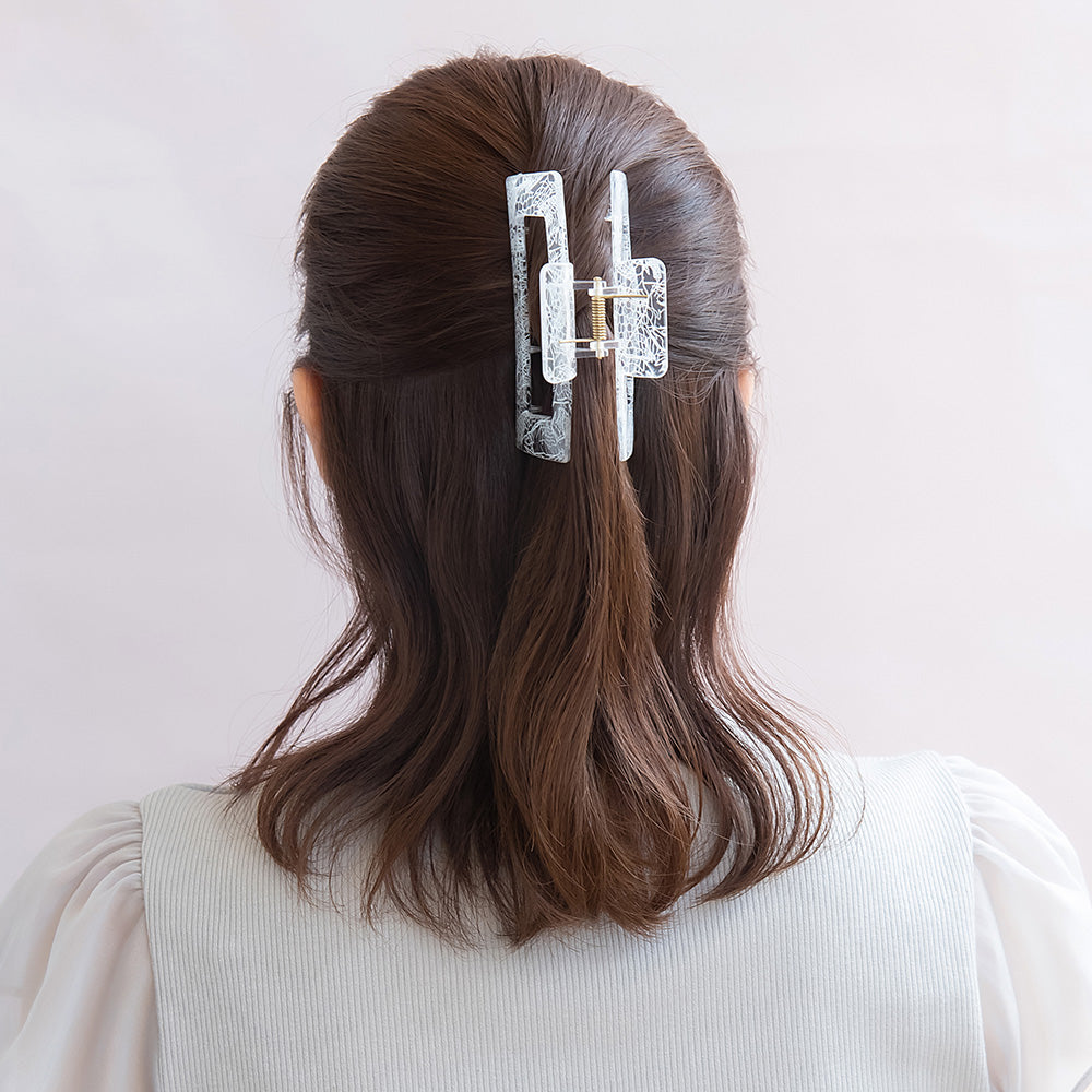 ヘアクリップ クリア カラー レース レクタングル バンスクリップ