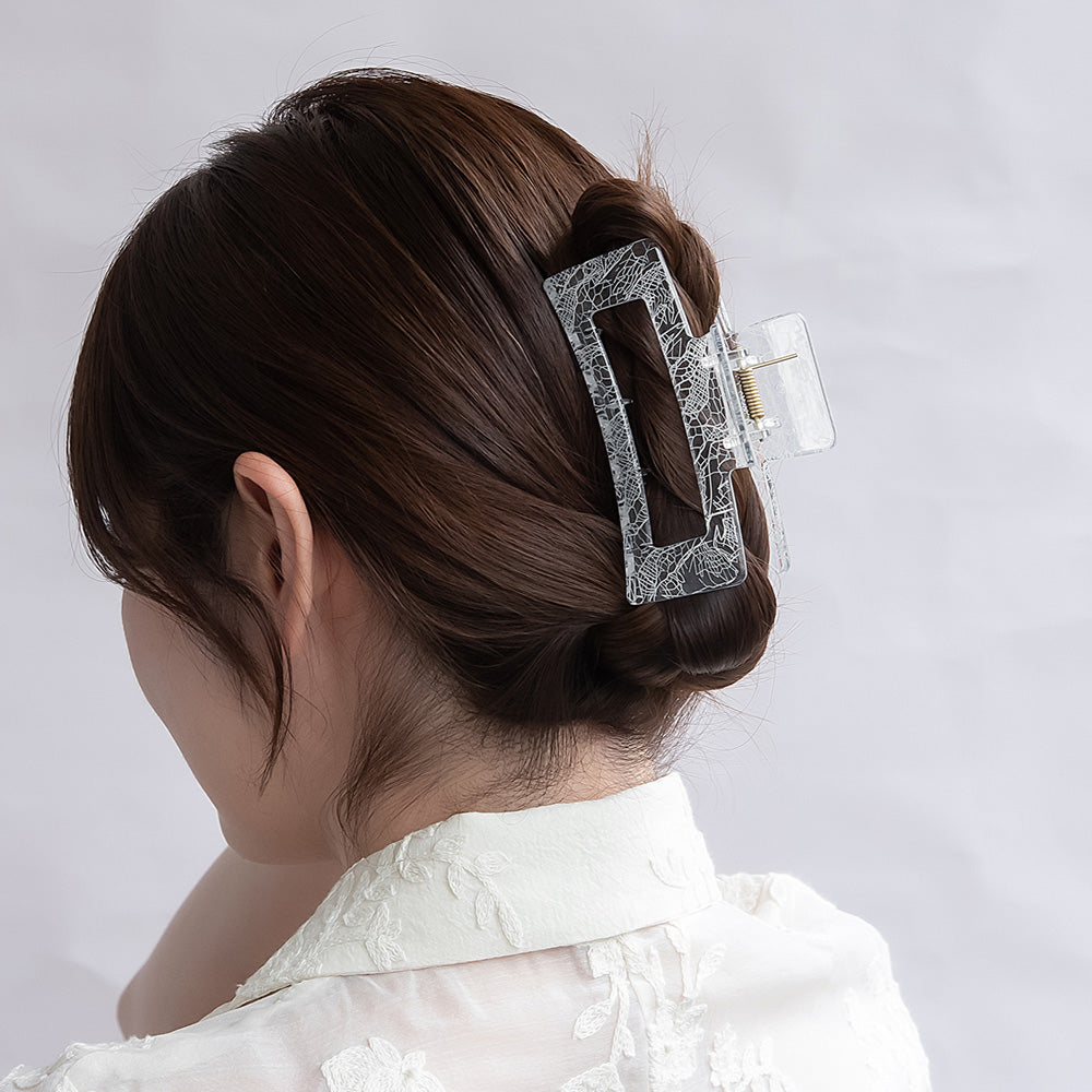 ヘアクリップ クリア カラー レース レクタングル バンスクリップ
