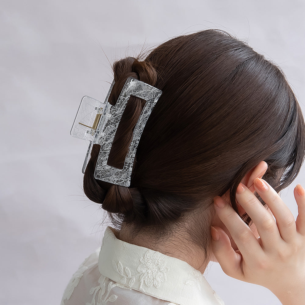 ヘアクリップ クリア カラー レース レクタングル バンスクリップ