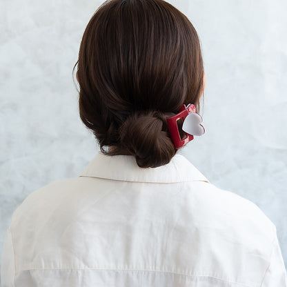 ヘアクリップ ハート バイカラー レクタングル バンスクリップ
