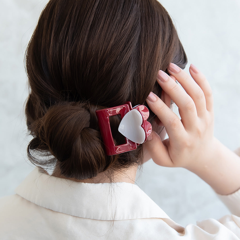 ヘアクリップ ハート バイカラー レクタングル バンスクリップ