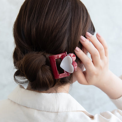 ヘアクリップ ハート バイカラー レクタングル バンスクリップ