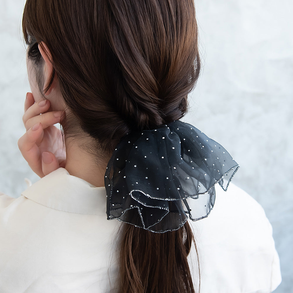 ヘアクリップ シアー ピンドット モノトーン カラー フリル バンスクリップ