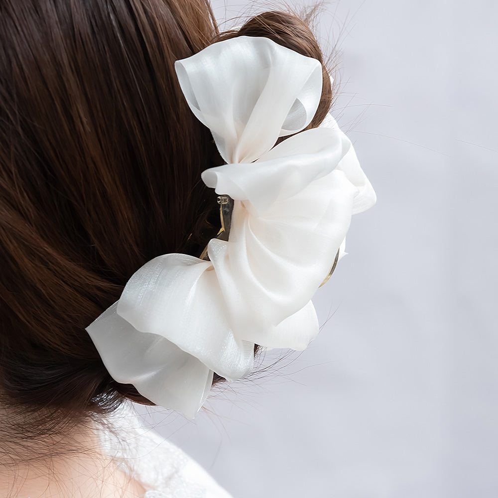 ヘアクリップ フリル シアー シマー カラー バンスクリップ