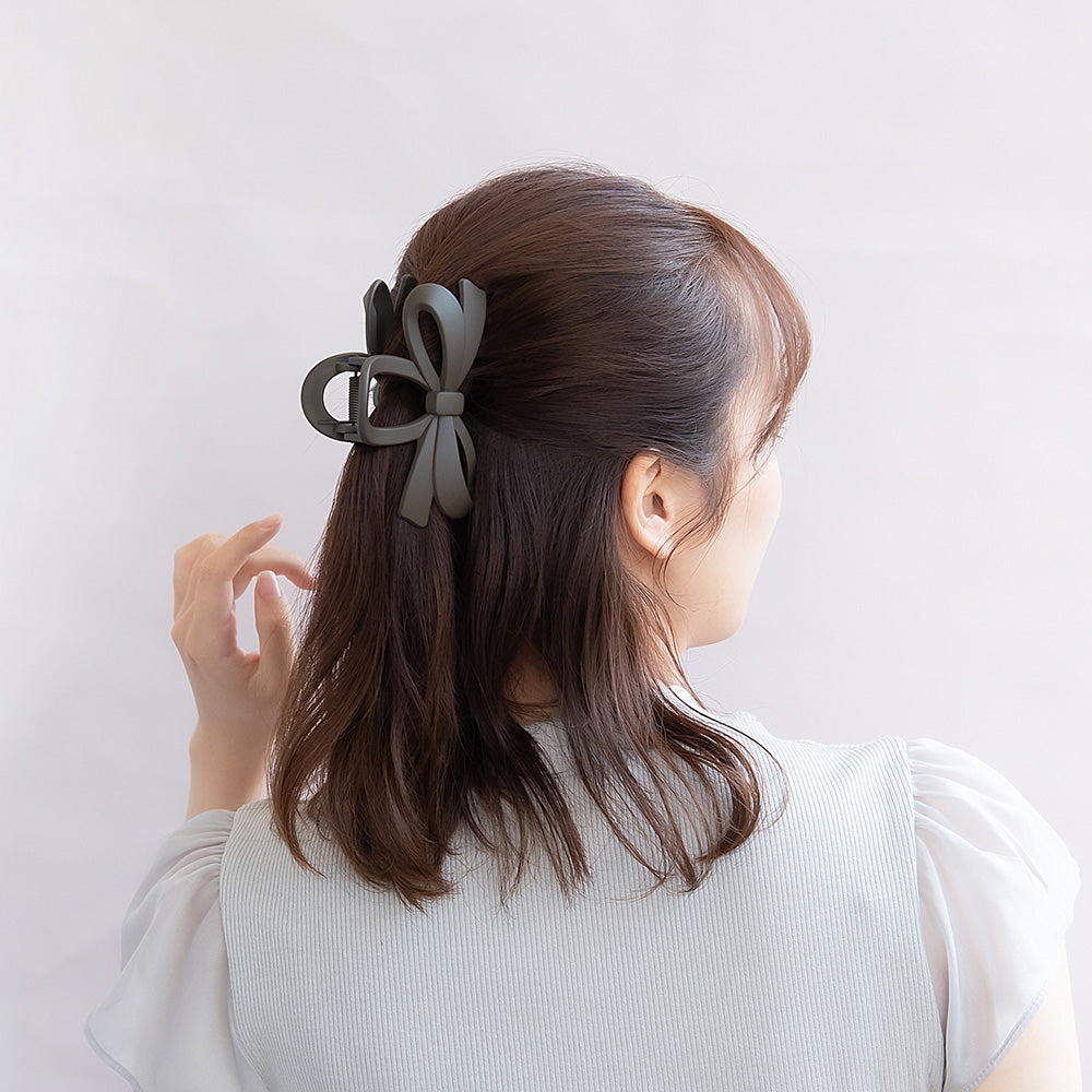ヘアクリップ リボン マット カラー バンスクリップ