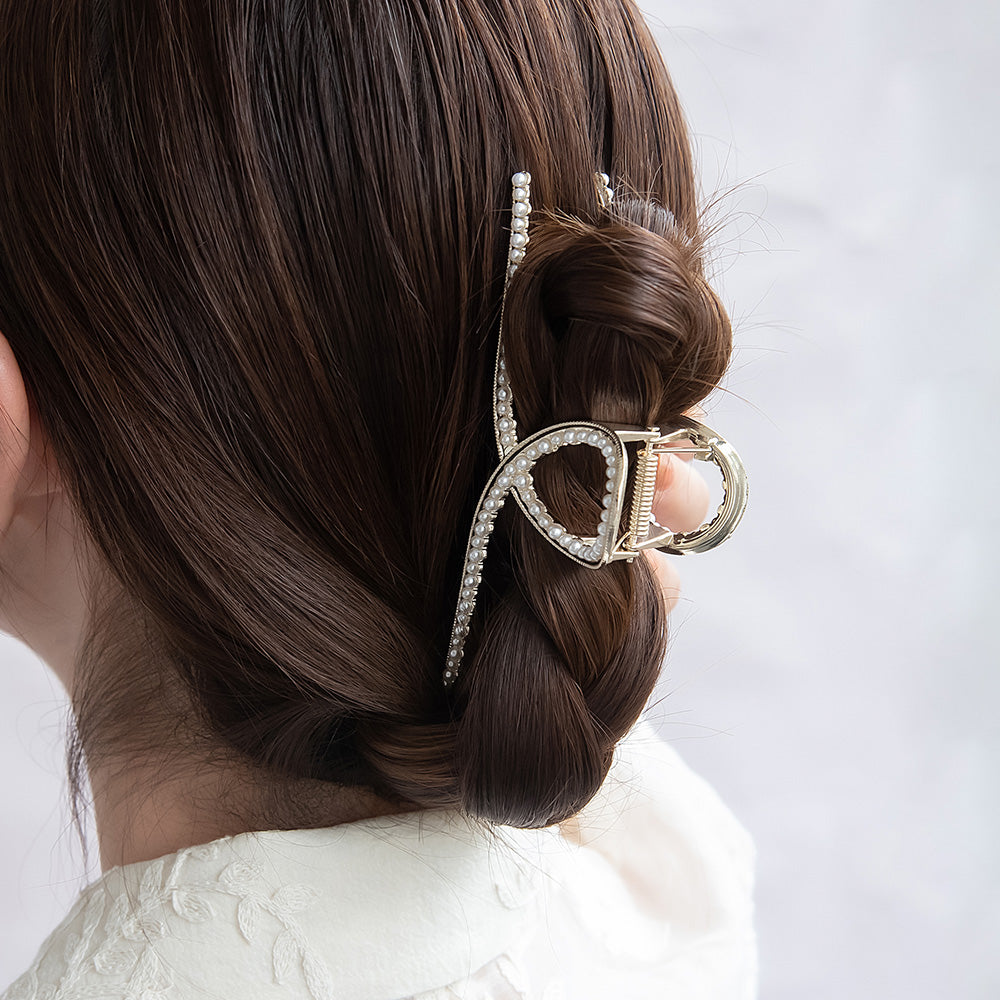 ヘアクリップ メタル ストーン パール バンスクリップ