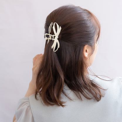 ヘアクリップ メタル ストーン パール リボン バンスクリップ