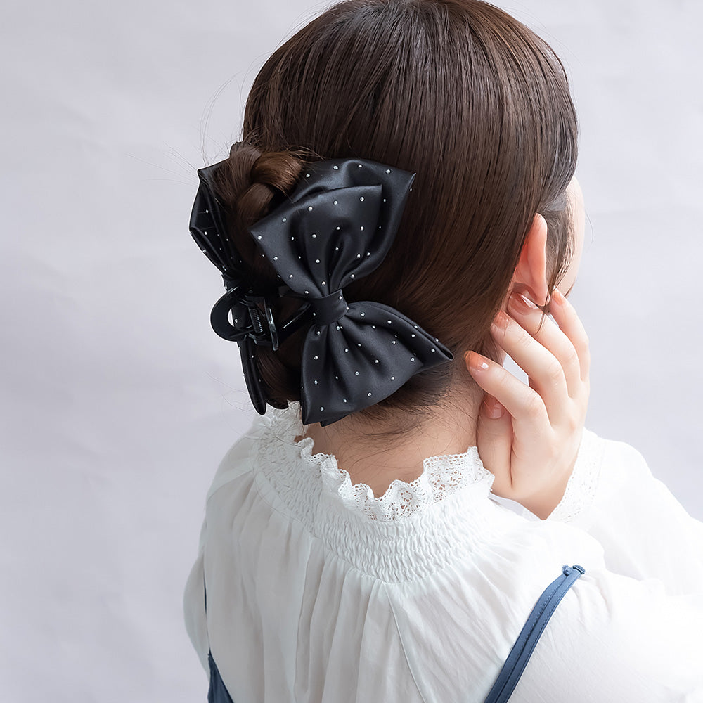 ヘアクリップ ダブル リボン ストーン バンスクリップ