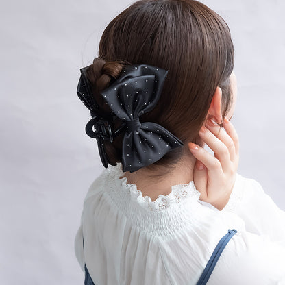 ヘアクリップ ダブル リボン ストーン バンスクリップ
