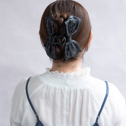 ヘアクリップ ダブル リボン ストーン バンスクリップ