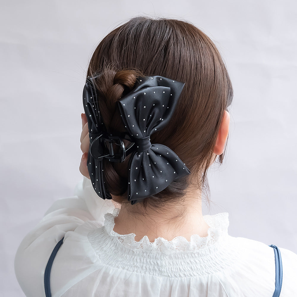ヘアクリップ ダブル リボン ストーン バンスクリップ