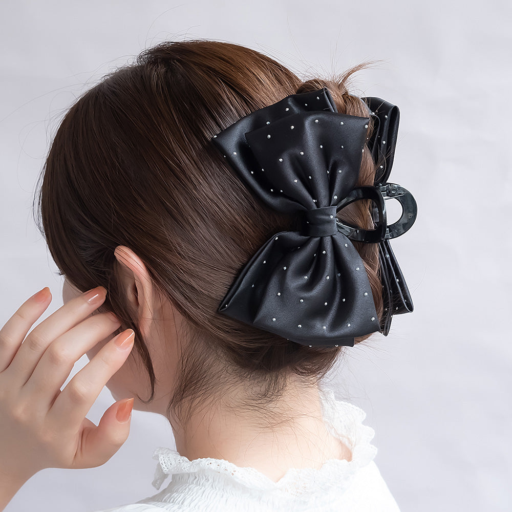 ヘアクリップ ダブル リボン ストーン バンスクリップ