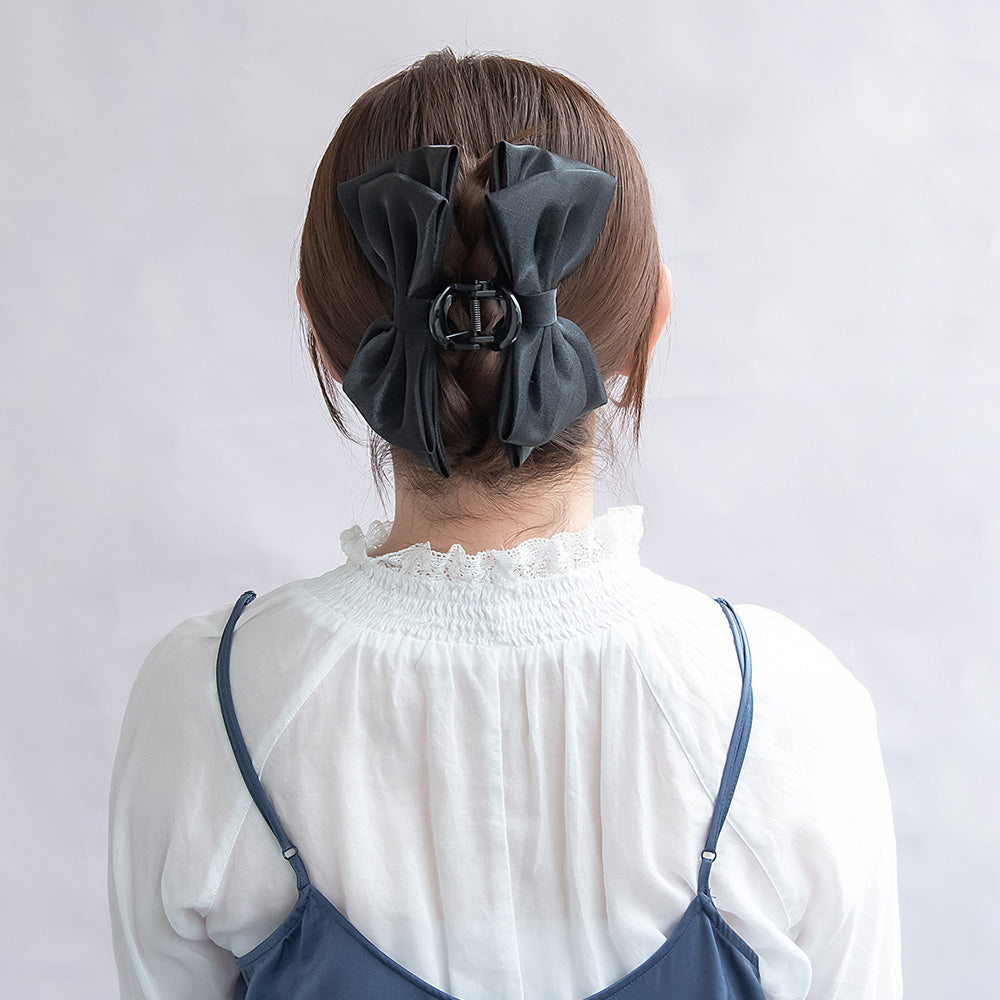 ヘアクリップ ビッグ ダブル リボン カラー ロール バンスクリップ