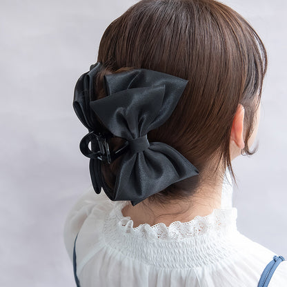 ヘアクリップ ビッグ ダブル リボン カラー ロール バンスクリップ