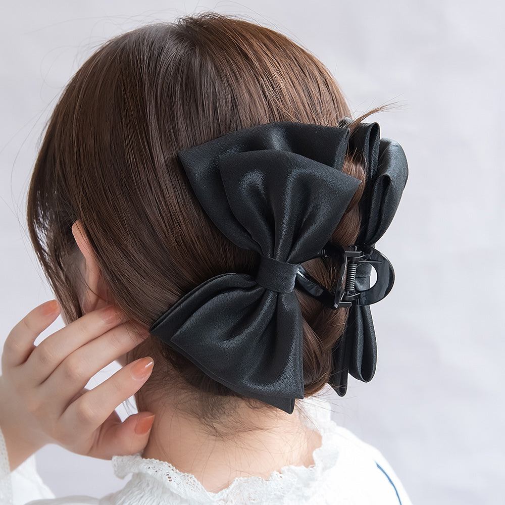 ヘアクリップ ビッグ ダブル リボン カラー ロール バンスクリップ