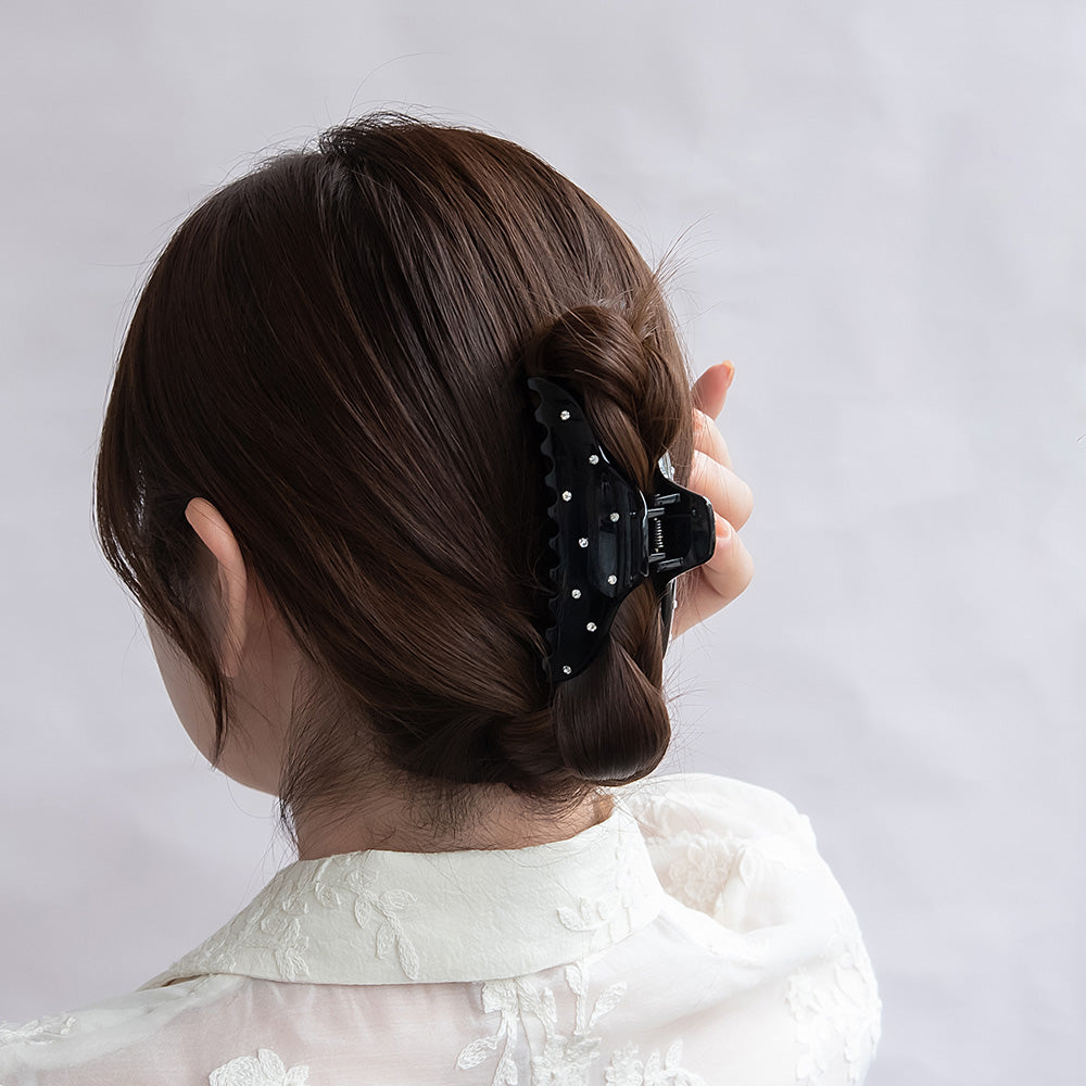 ヘアクリップ ベーシック カラー マーブル ランダム ストーン バンスクリップ