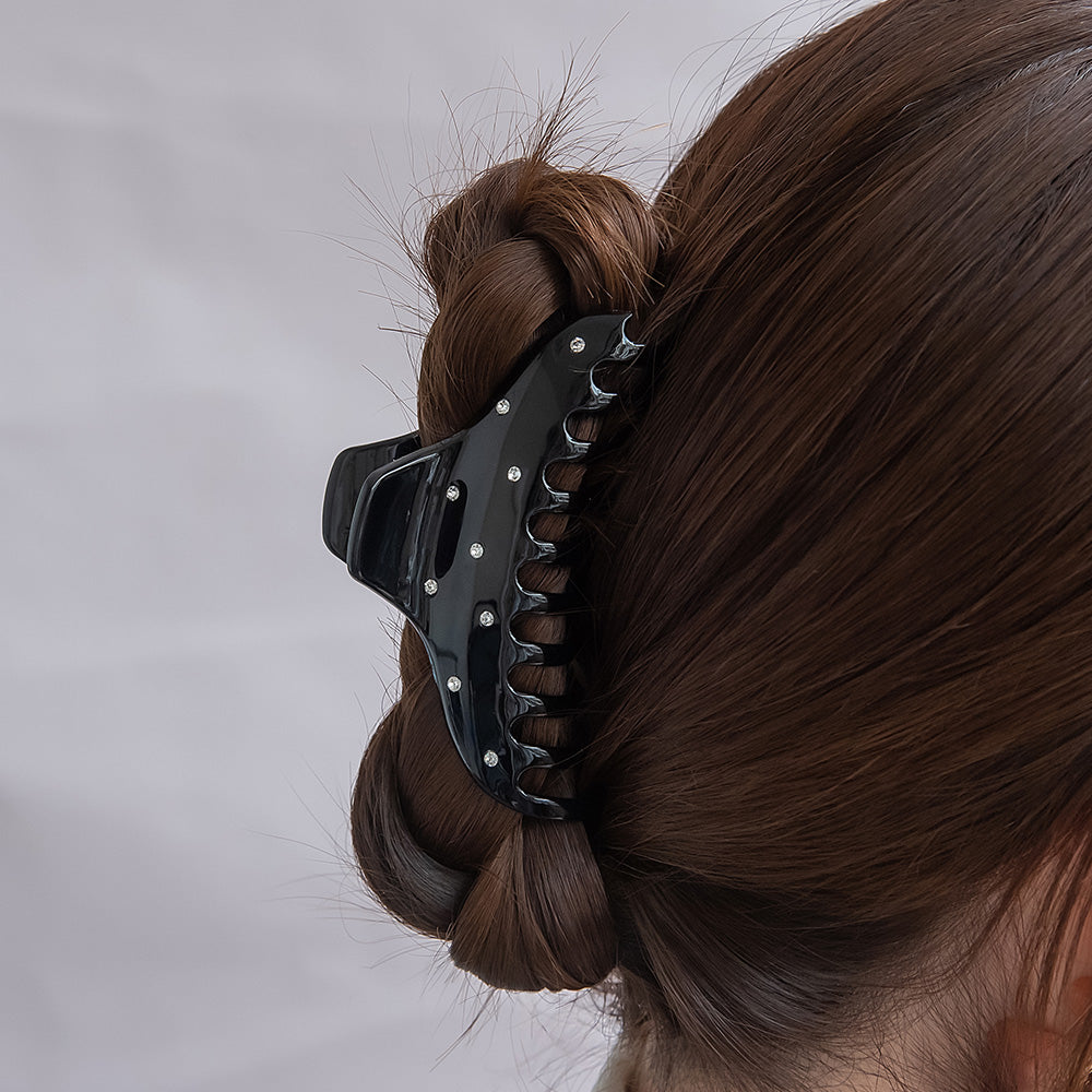 ヘアクリップ ベーシック カラー マーブル ランダム ストーン バンスクリップ
