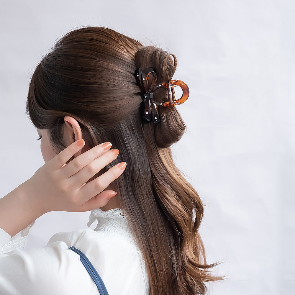 ヘアクリップ リボン ベーシック カラー マーブル ストーン バンスクリップ