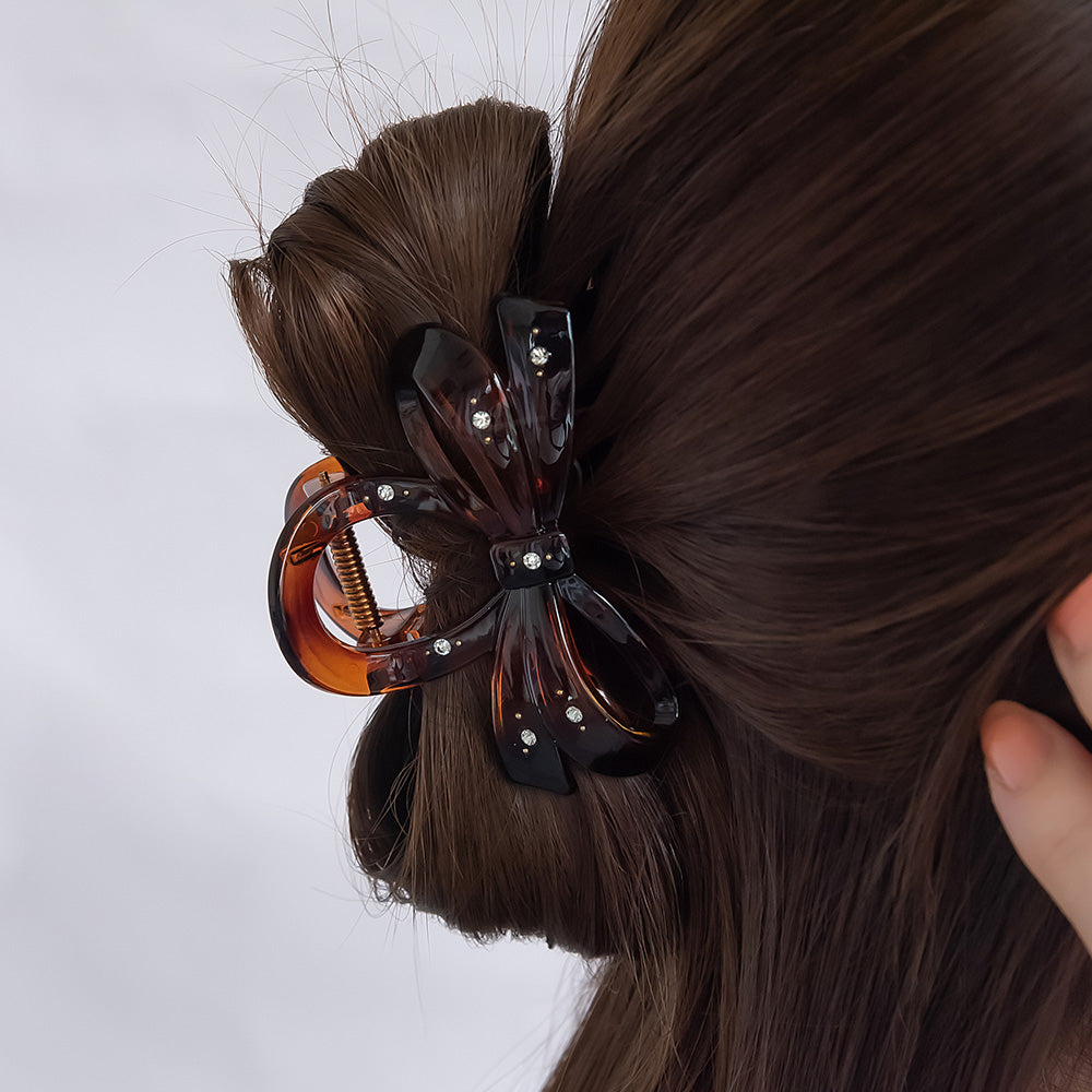 ヘアクリップ リボン ベーシック カラー マーブル ストーン バンスクリップ