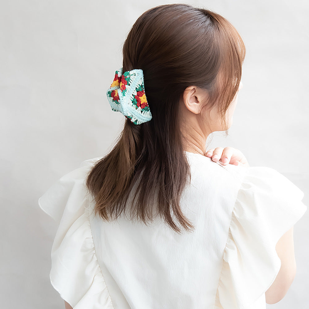 ヘアクリップ ニット クロシェ編み 花柄 カラー バンスクリップ