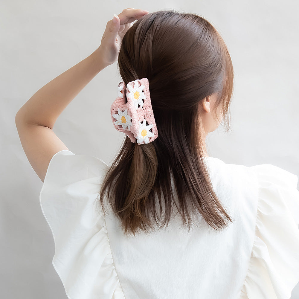 ヘアクリップ ニット クロシェ編み 花柄 カラー バンスクリップ