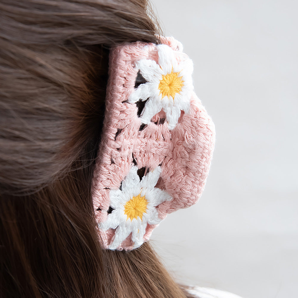 ヘアクリップ ニット クロシェ編み 花柄 カラー バンスクリップ