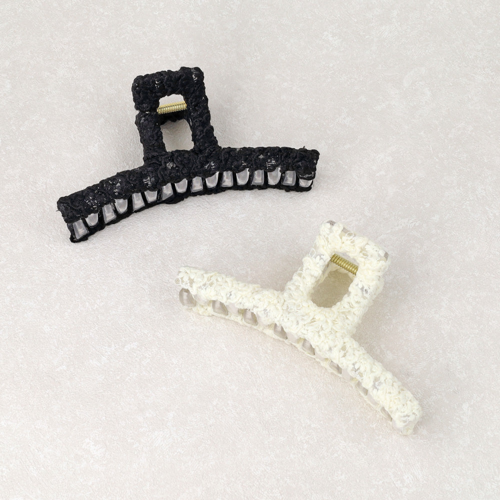 ヘアクリップ レース風 モノトーン カラー バンスクリップ