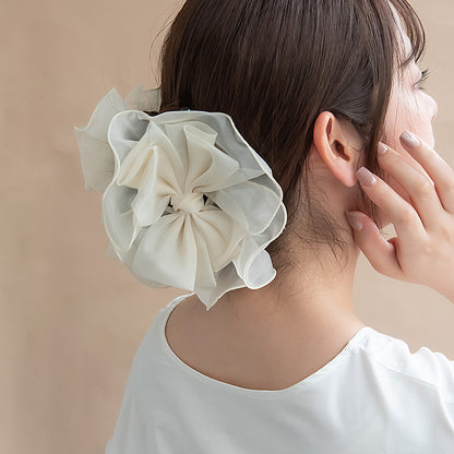 ヘアクリップ シマー シアー ビッグ リボン フリル カラー バンスクリップ