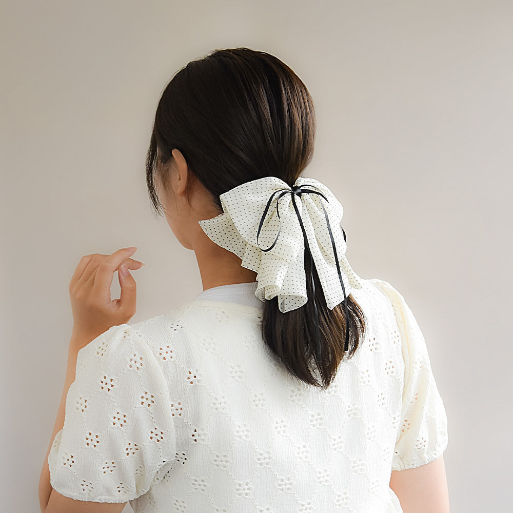 ヘアクリップ リボン ドット モノトーン カラー バンスクリップ