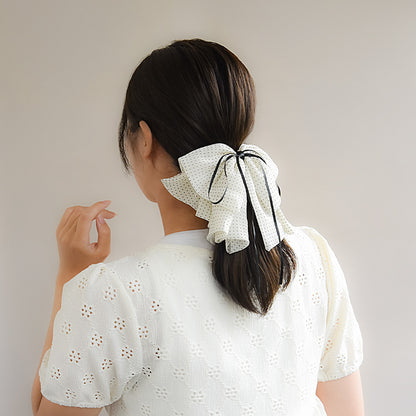 ヘアクリップ リボン ドット モノトーン カラー バンスクリップ
