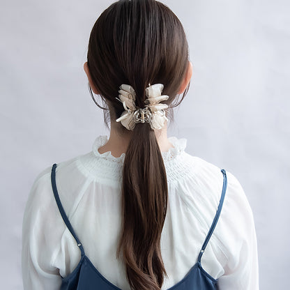 ヘアクリップ シアー フリル リボン ストーン ロール バンスクリップ