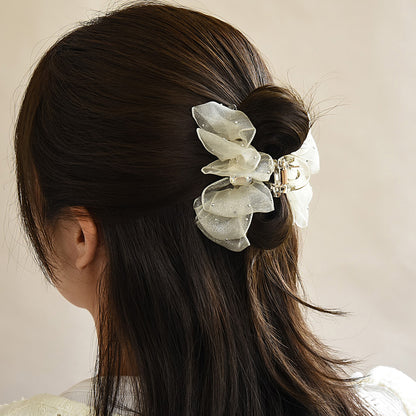 ヘアクリップ シアー リボン ドット ストーン ロール バンスクリップ