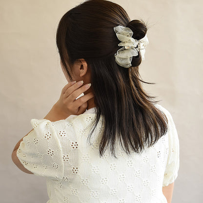ヘアクリップ シアー リボン ドット ストーン ロール バンスクリップ