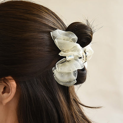 ヘアクリップ シアー リボン ドット ストーン ロール バンスクリップ